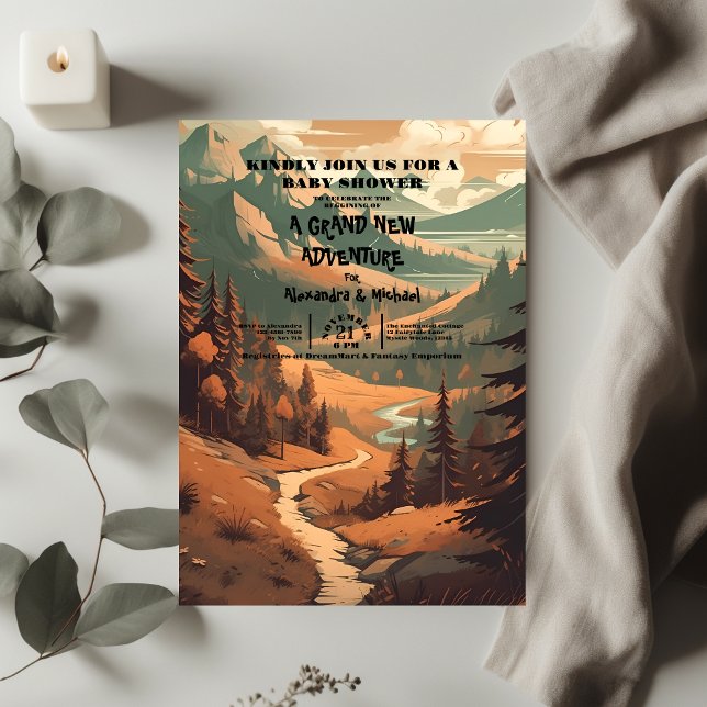 Rustic Mountain Forest Evergreen Baby Shower Inbjudningar (Skapare uppladdad)