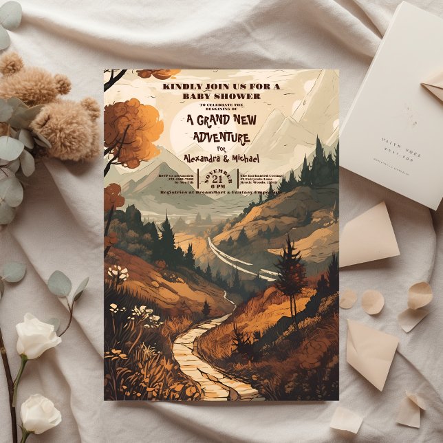 Rustic Mountain Forest Evergreen Baby Shower Inbjudningar (Skapare uppladdad)