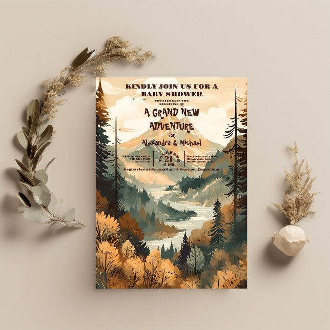 Rustic Mountain Forest Evergreen Baby Shower Inbjudningar (Skapare uppladdad)