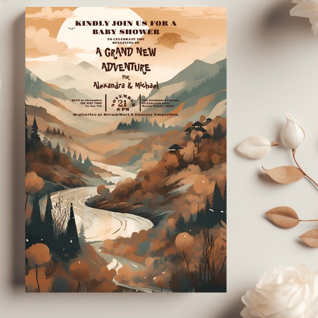 Rustic Mountain Forest Evergreen Baby Shower Inbjudningar (Skapare uppladdad)