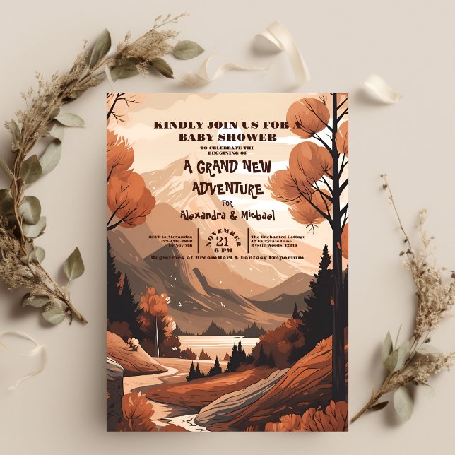 Rustic Mountain Forest Evergreen Baby Shower Inbjudningar (Skapare uppladdad)