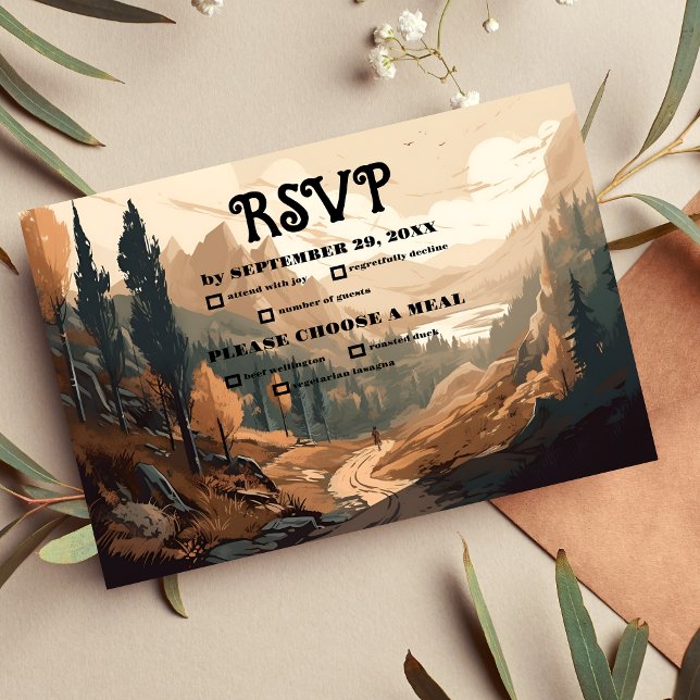Rustic Mountain Forest Evergreen Bröllop OSA Kort (Skapare uppladdad)