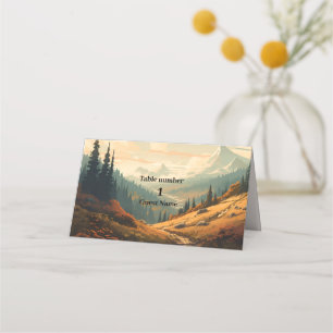 Rustic Mountain Forest Evergreen Bröllop Placeringskort