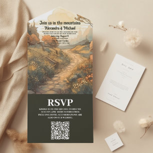Rustic Mountain Forest Evergreen Bröllop QR-kod