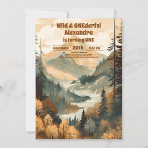 Rustic Mountain Forest Evergreen Första födelsedag Inbjudningar