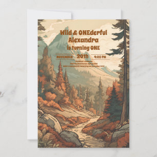 Rustic Mountain Forest Evergreen Första födelsedag Inbjudningar
