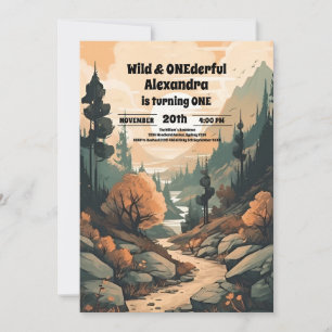 Rustic Mountain Forest Evergreen Första födelsedag Inbjudningar