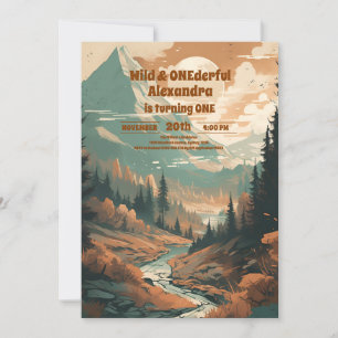 Rustic Mountain Forest Evergreen Första födelsedag Inbjudningar