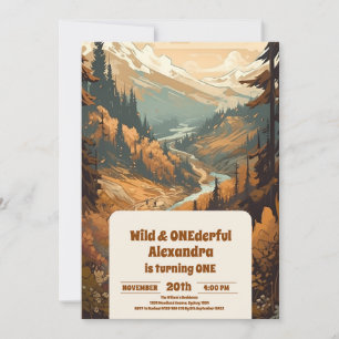 Rustic Mountain Forest Evergreen Första födelsedag Inbjudningar
