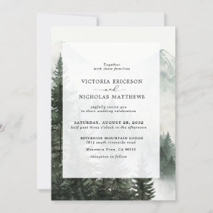 Rustic Mountain Forest Evergreen Träd Bröllop Inbjudningar