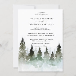 Rustic Mountain Forest Evergreen Träd Bröllop Inbjudningar