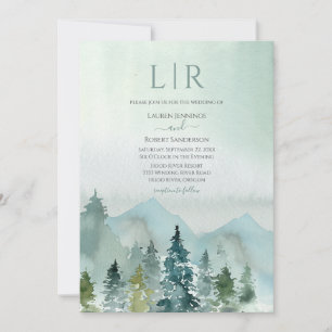 Rustic Mountain Forest Evergreen Träd Bröllop Inbjudningar