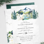 Rustic Mountain Forest Evergreen Träd Bröllop Inbjudningar<br><div class="desc">Utformningen har en elegant vattenfärgsvy i bergsområdet, en charmerande kanot vid flodens botten och en vacker blommigt med modern, elegant typsnitt. Dessa utformningar kan vara personlig för ditt särskilda tillfälle och skulle vara perfekt för bröllop, möhippa, förlovningsfest, födelsedagsfest och många fler särskilda tillfällen. Lägg till anpassningsbarnas ordalydelse i den här...</div>