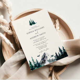 Rustic Mountain Forest Evergreen Träd Bröllop Inbjudningar