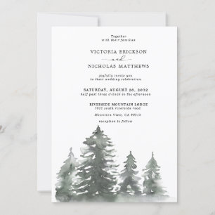 Rustic Mountain Forest Evergreen Träd Bröllop Invi Inbjudningar