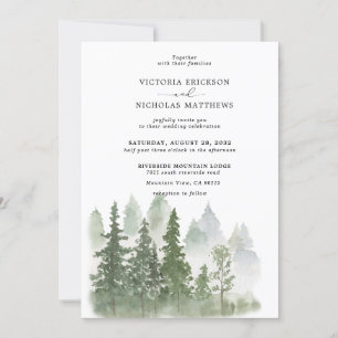 Rustic Mountain Forest Evergreen Träd Bröllop Invi Inbjudningar