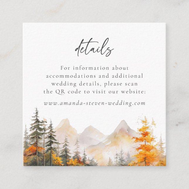 Rustic Mountain Forest QR Code Wedding Details Tilläggskort (Framsida)