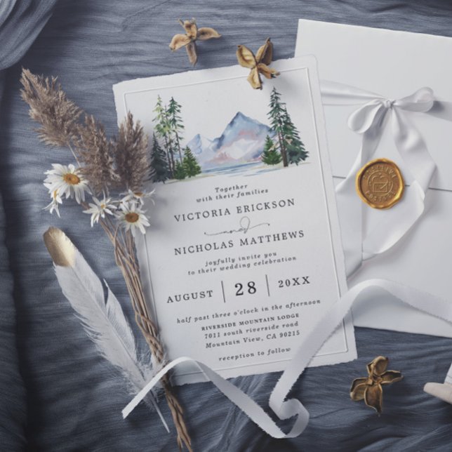 Rustic Mountain Forest Tree Budget QR Code Wedding Inbjudningar (Skapare uppladdad)