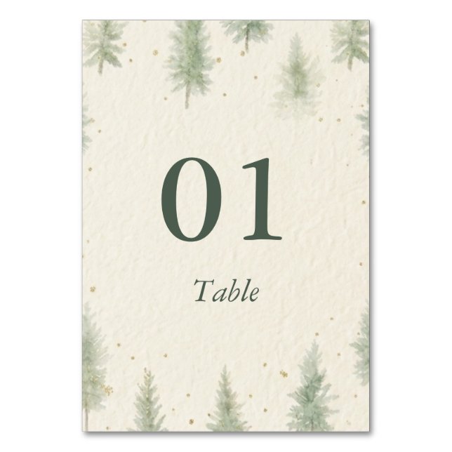 Rustic Mountain Forest Watercolor Wedding Table  Bordsnummer (Framsidan)