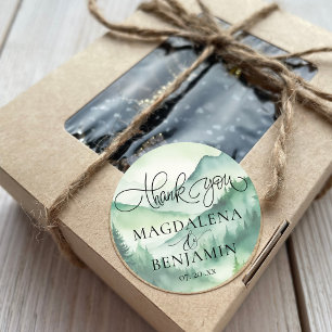 Rustic Mountain Gräs Träd Calligraphy Tack Runt Klistermärke