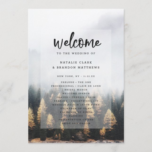 Rustic Mountain Gräs Träd Fall Wedding Ceremony Program (Framsida)