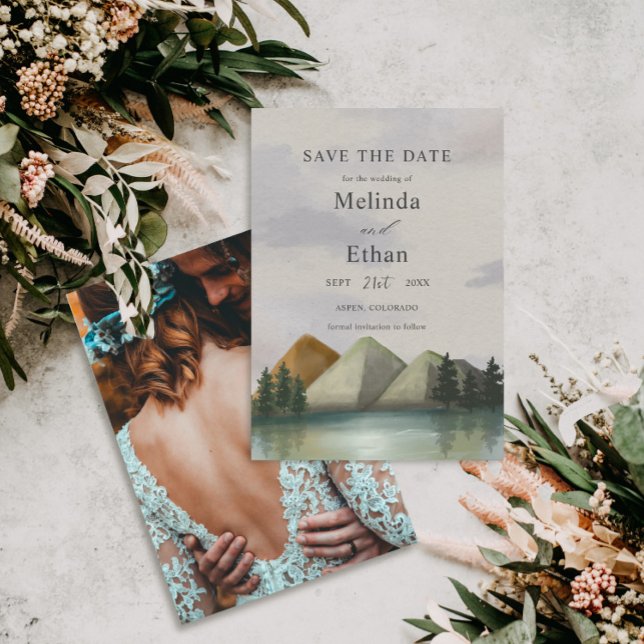 Rustic Mountain & Lake Evergreen sparar datumet Inbjudningar (Skapare uppladdad)