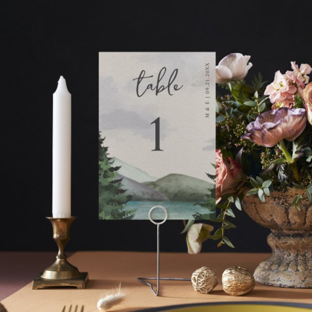 Rustic Mountain & Lake Evergreen Wedding Bordsnummer (Skapare uppladdad)