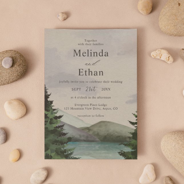Rustic Mountain & Lake Evergreen Wedding Inbjudningar (Skapare uppladdad)
