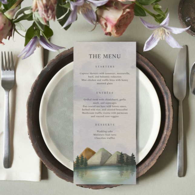 Rustic Mountain & Lake Evergreen Wedding Meny (Skapare uppladdad)