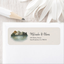 Rustic Mountain & Lake Evergreen Wedding Returadress Etikett
