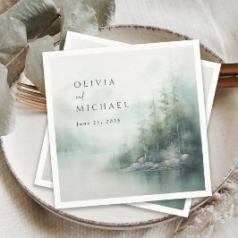 Rustic Mountain Lake Misty Pines Modern Wedding Pappersservett