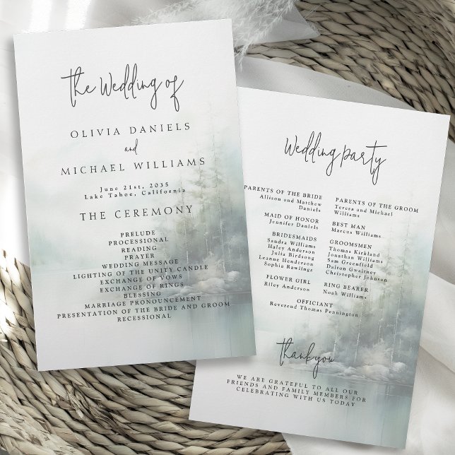 Rustic Mountain Lake Misty Pines Wedding Program (Skapare uppladdad)