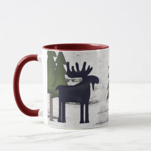 Rustic Mountain Land Silhouette Moose på Birch Mugg