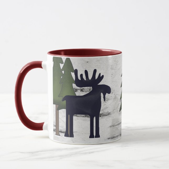 Rustic Mountain Land Silhouette Moose på Birch Mugg (Vänster)