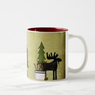 Rustic Mountain Land Silhouette Moose Två-Tonad Mugg