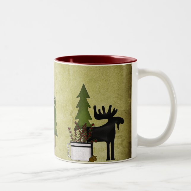 Rustic Mountain Land Silhouette Moose Två-Tonad Mugg (Höger)