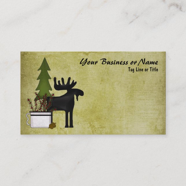 Rustic Mountain Land Silhouette Moose Visitkort (Framsida)