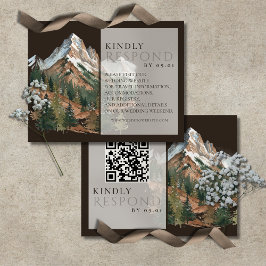 Rustic Mountain Landscape Watercolor Wedding QR  OSA Kort