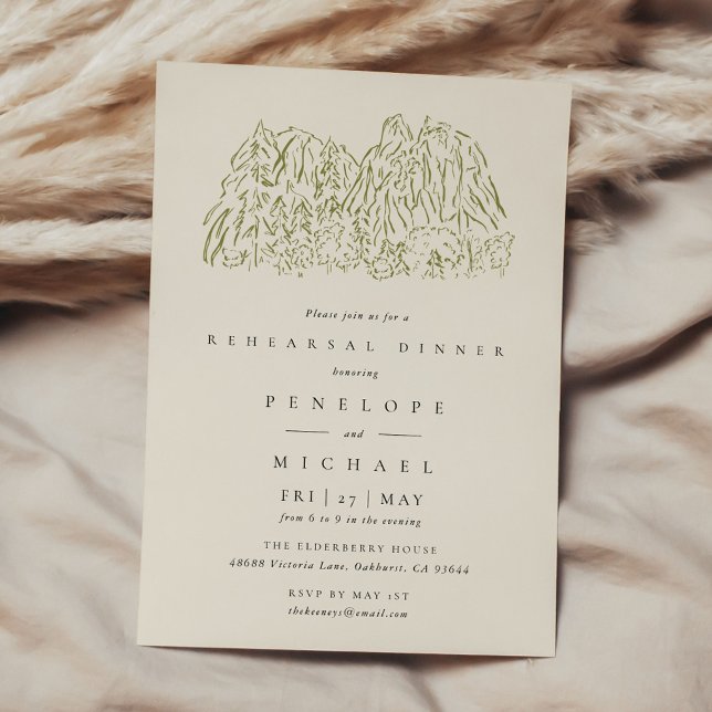 Rustic Mountain National Park Konst Repetition Mid Inbjudningar (Rustic Mountain National Park Art Rehearsal Dinner Invitation)