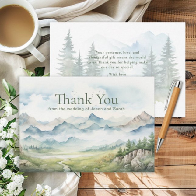 Rustic Mountain Nature Bröllop Tack (Mountain wedding thank you card)
