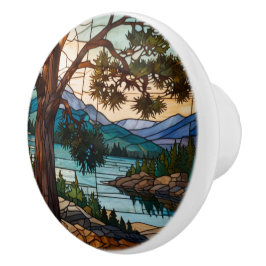 Rustic mountain range landscape stain glass  knopp