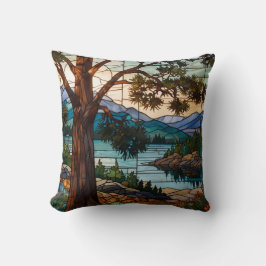 Rustic mountain range landscape stain glass  kudde