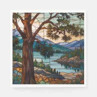 Rustic mountain range landscape stain glass  pappersservett
