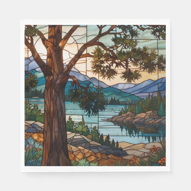 Rustic mountain range landscape stain glass  pappersservett (Framsidan)