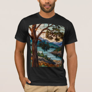 Rustic mountain range landscape stain glass  t shirt