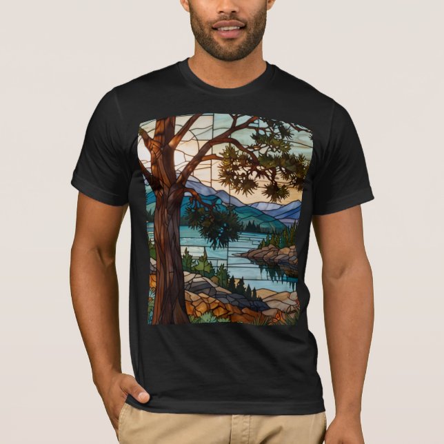 Rustic mountain range landscape stain glass  t shirt (Framsida)
