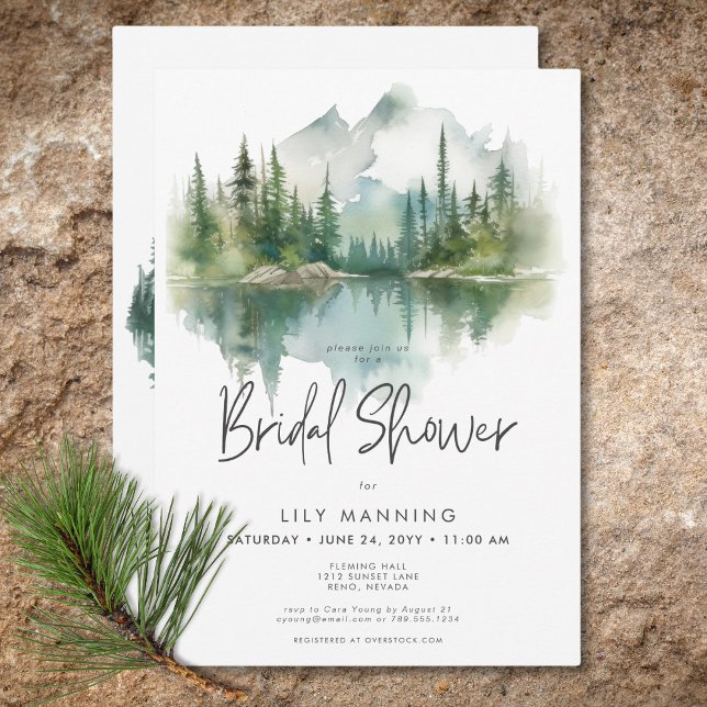 Rustic Mountain Sjö Watercolor Möhippa Inbjudningar (Rustic Mountain Lake Watercolor Bridal Shower Invitation)