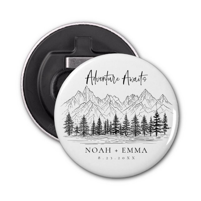 Rustic Mountain Sketch Woodland Gräs Bröllop Flasköppnare (Framsidan)