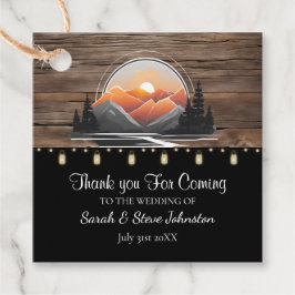 Rustic Mountain Valley Forest Sunset Wedding Favor Gåvor Etiketter