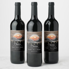 Rustic Mountain Valley Forest Sunset Wedding Favor Vinflaska Etikett